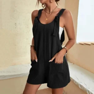 Women Sleeveless Jumpsuit Shorts  Casual Fashion Solid Pocket Straight Jumpsuit Summer Out Commuting Street Lady Suspender Pant