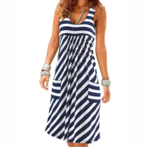 Fashion striped dress  summer dress  loose simple sleeveless dress women’s clothing