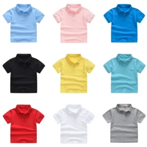 Solid Color Boys Girls Summer T-shirts Quality Cotton Uniform Polo Kids Tops Tees Fashion Children’s Clothes