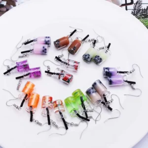 Hot Creative Unique Bubble Tea Drop Earrings for Women Personality Milk Drink Funny Party Ear Jewelry Girl Gift