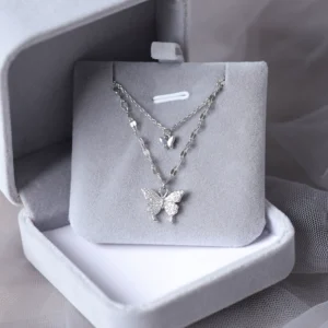 925 Sterling Silver Butterfly Necklace Women’s Double Layer Light Luxury Minority Clavicle Chain Summer 2023 New Arrival All-Match Necklace Jewelry