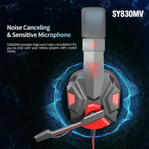 SY830MV Wired Headset Noise Canceling Stereo Headphones Over Ear Headphones With Cool LED Lighting For Cell Phone Gaming