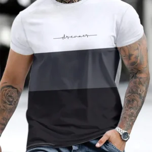 Fashion Men’s Color Block Letter Printed T-Shirt Harajuku Short Sleeve Tee Tops Leisure O-Neck Men’s Casual t-shirt Basic Design