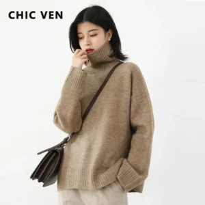 CHIC VEN Korean Women’s Sweater Loose Turtleneck Sweaters Warm Solid Pullover Knitwear Basic Female Tops Autumn Winter 2022