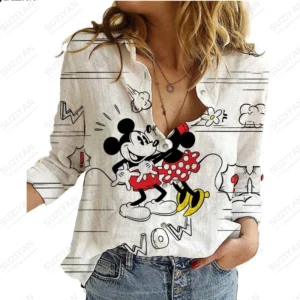 2023 Summer New Women’s Long Sleeve Shirt Disney 3D Printed Button Cardigan Temperament Simple Shirt Street Loose Women’s Shirt