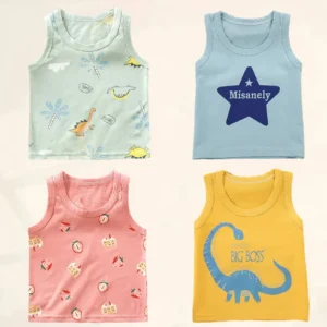 Summer Kids Tops Clothes Tank Sleeveless Breathable Cotton Children T-shirt Vest Top Clothing Outfit Cartoon Boys Girls 0-7Years