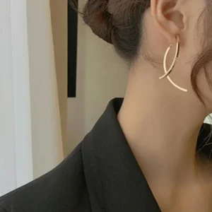 Korean Stylish Cross Arc Long Drop Earrings for Women Fashion Simple Hanging Dangling Earrings Jewelry Female Christmas Gift