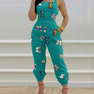 Elegant Women’s jumpsuit 2024 Summer Fashion Strap Hollow Sexy Off waist Printed jumpsuit