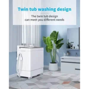 ROVSUN 26lbs Twin Tub Portable Washing Machine, Semi-Automatic Mini Washer(18lbs) & Spiner(8lbs) with Built-in Draining