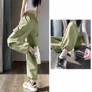 Summer Cargo Pants Female 2024 New Pattern Fashion Solid Color Drawstring Trousers Office Lady All-match Pants Womens Clothing