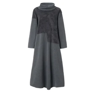 2024 Spring Women’s Winter Dress Fleece Gray Long Sleeve Oversize Long Dresses Female Warm Sweatshirt Dresses Clothing Ladies