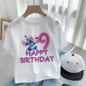 Stitch T-shirt 2024 Children Birthday Number 123456789 10 11 12 13 14 Kids Tee Top Summer Casual Clothes Boutique Boy Girl Gifts