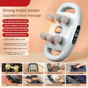 Portable Massage Gun, Automatic timing, Handheld Electric Back Massager with 6 Massage Heads