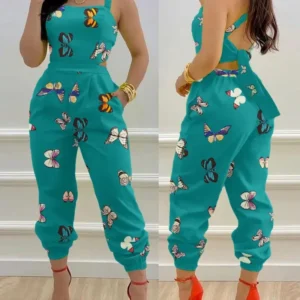 Elegant Women’s jumpsuit 2024 Summer Fashion Strap Hollow Sexy Off waist Printed jumpsuit