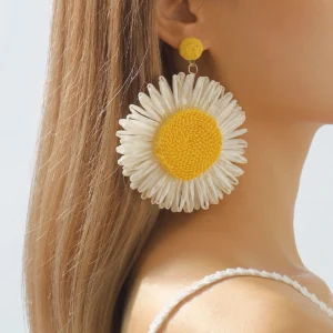 Sunflowers Lafite Earrings for Women Fashion Jewelry Accessories Bohemian Boho Big Flower Dangle Earrings Aesthetic