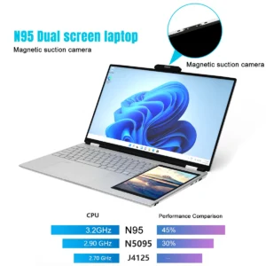 CRELANDER Intel N95 Notebook 15.6 ” 2K +7″ Touch Screen Quad Core 16GB WIFI Windows11 Portablet PC Computer Dual Screen Laptop