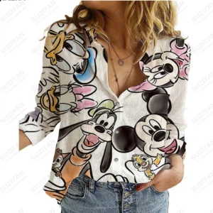 2023 Summer New Women’s Long Sleeve Shirt Disney 3D Printed Button Cardigan Temperament Simple Shirt Street Loose Women’s Shirt