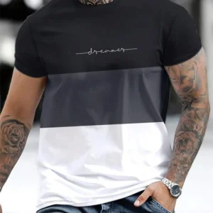 Fashion Men’s Color Block Letter Printed T-Shirt Harajuku Short Sleeve Tee Tops Leisure O-Neck Men’s Casual t-shirt Basic Design