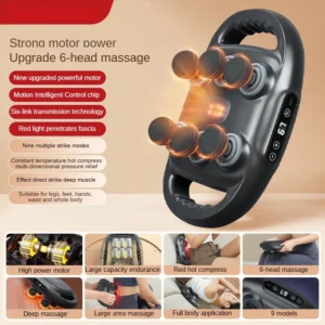 Portable Massage Gun, Automatic timing, Handheld Electric Back Massager with 6 Massage Heads