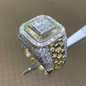 Domineering Gold Color Hip Hop Ring for Men Women Fashion Inlaid White Zircon Stones Punk Wedding Ring Jewelry