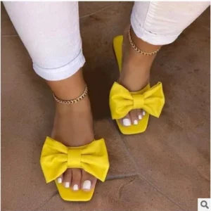 Shoes for Women Fashion Summer Plus Size Solid Color Bow Flat Sandals Outdoor Beach Slippers Women Shoes 36-43 Women Sandals