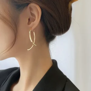 Korean Stylish Cross Arc Long Drop Earrings for Women Fashion Simple Hanging Dangling Earrings Jewelry Female Christmas Gift