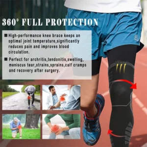 BraceTop 1 PC Full Leg Sleeves Long Compression Leg Sleeve Knee Sleeves Protect Leg, for Man Women Basketball, Arthritis Cycling