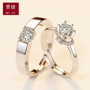 Japanese and Korean Sterling Silver Wedding Lettering Diamond Couple Ring