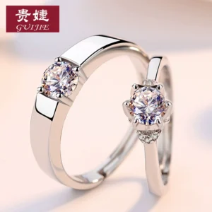 Japanese and Korean Sterling Silver Wedding Lettering Diamond Couple Ring