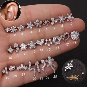 1Pc 20g Helix Piercing Jewelry Conch Rook Lobe Tragus Stud New Rose Gold Color Plants And Animals Cz Cartilage Earring