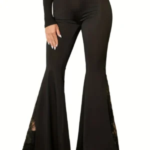 Women’s Lace Hollow FLARE PANTS For Women With Slim Fit High Waist Casual Comfort And High Elasticity Bell-Bottoms