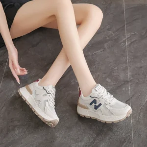 CRLAYDK Platform Chunky Sneakers for Women Letter Printed Fashion Lace Up Walking Shoes Height Increase Casual Sports Tennis