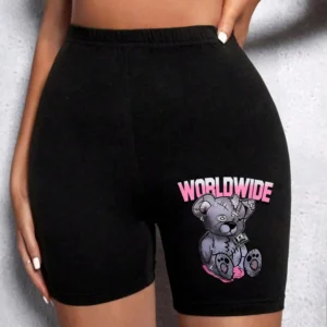 Fashion Women Leggings Short Teddy Bear Appears Funny Graphic Printing Sports Shorts  High Elastic Soft Thin Female Streetwear